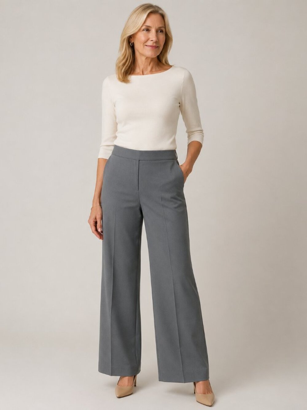 Lafayette 148 Delancey Gray Wide Leg Career Office Trouser Pants Sz 12
